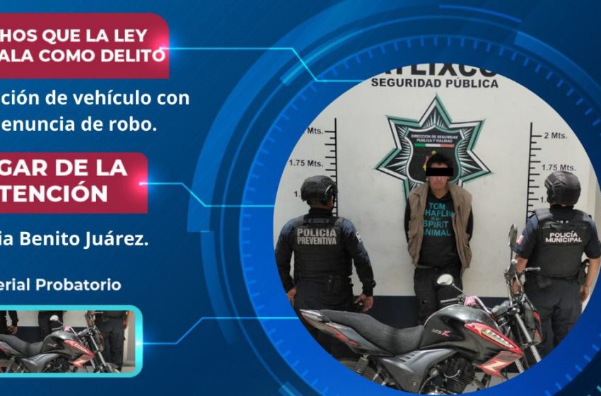 Policía de Atlixco recupera motocicleta con reporte de robo y detiene a conductor