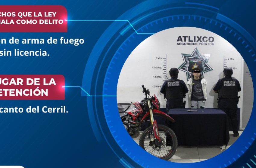 Policía de Atlixco detiene a hombre armado tras persecución.