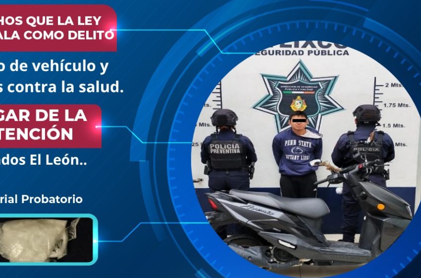 Policía de Atlixco detiene a hombre por presunto robo de motocicleta y posesión de posible dr*g4