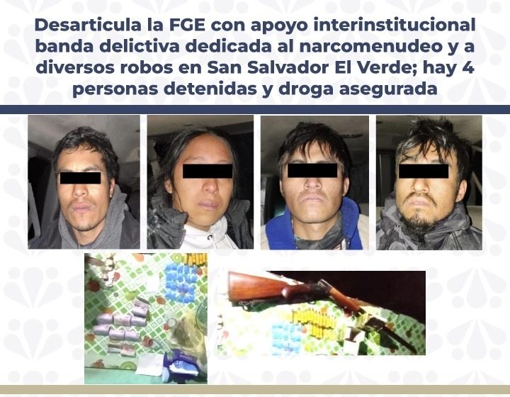 Detienen a cuatro presuntos narcomenudistas en Puebla