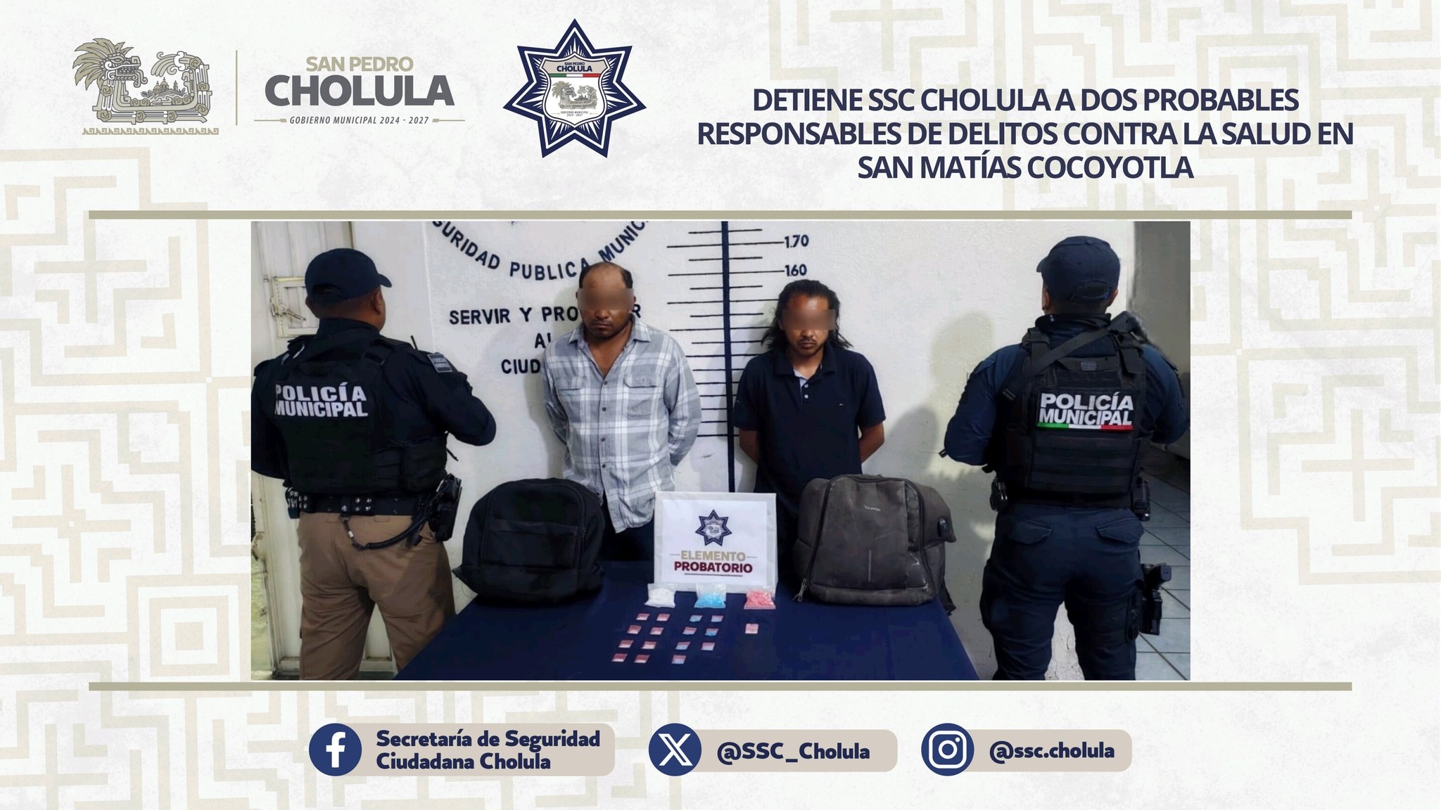 Detienen a dos hombres por presunto narcomenudeo en San Matías Cocoyotla