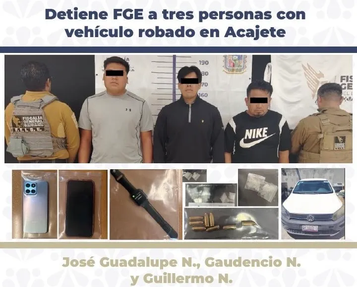 Detienen a sujetos por robo y delitos contra la salud en Acajete