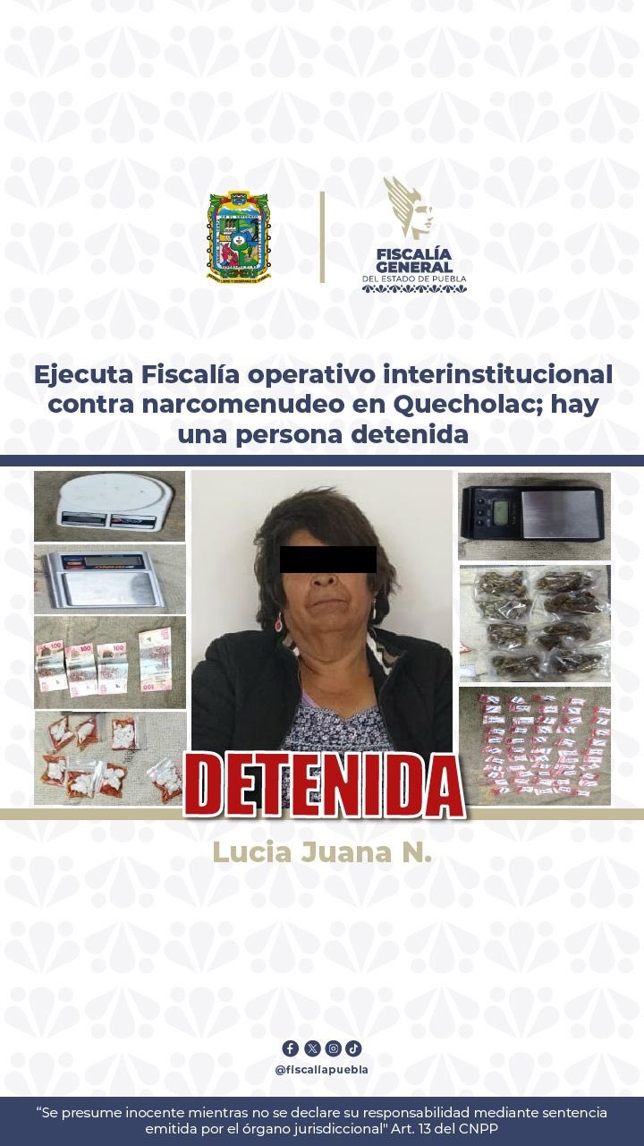 Aprehenden a abuelita con dosis de drogra tras cateo en Quecholac