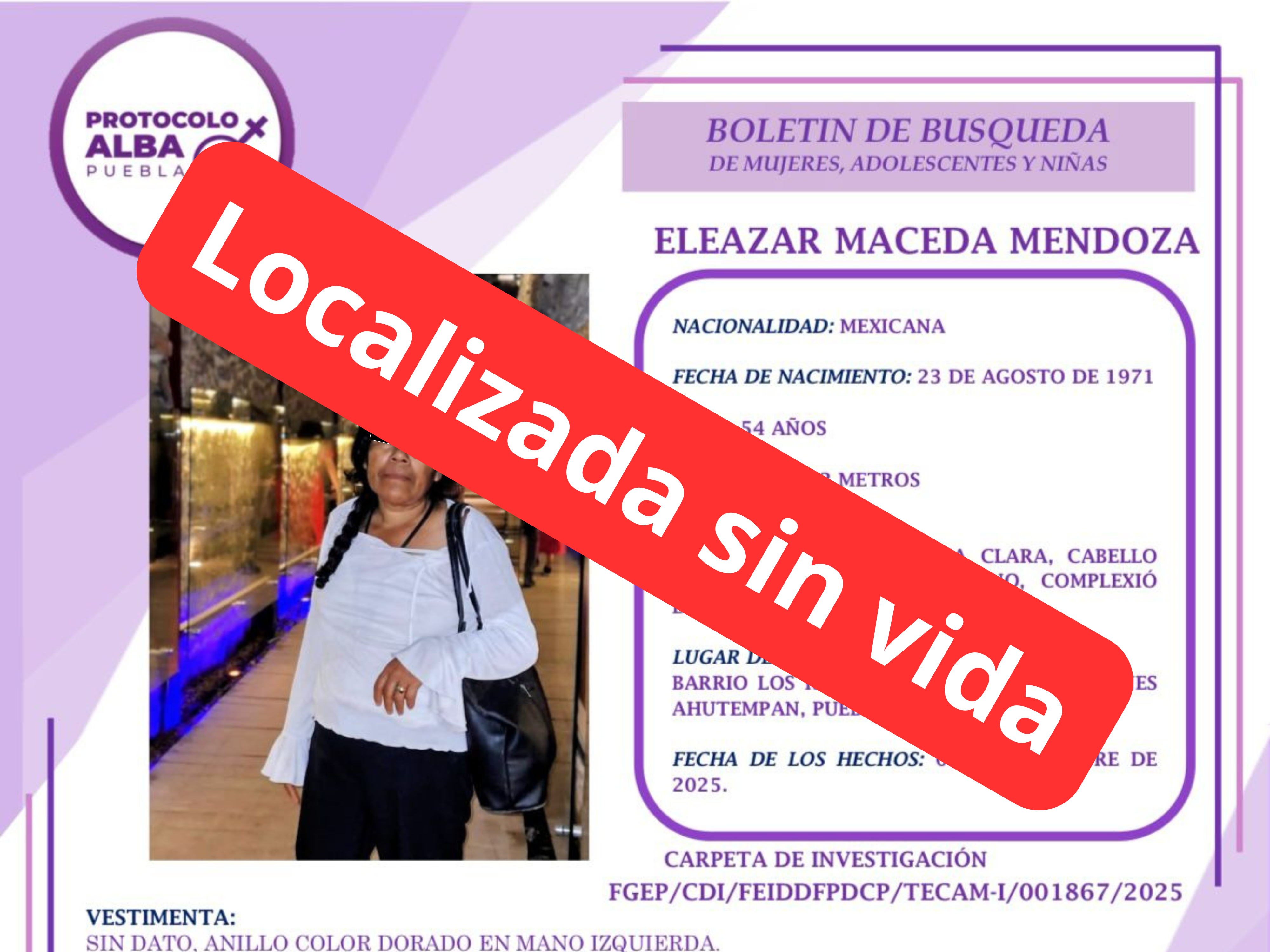 Hallan sin vida a mujer desaparecida en Ahuatempan