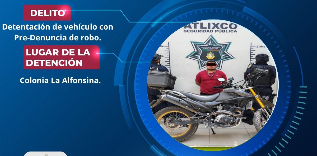 Recupera policía de Atlixco motocicleta con reporte de robo