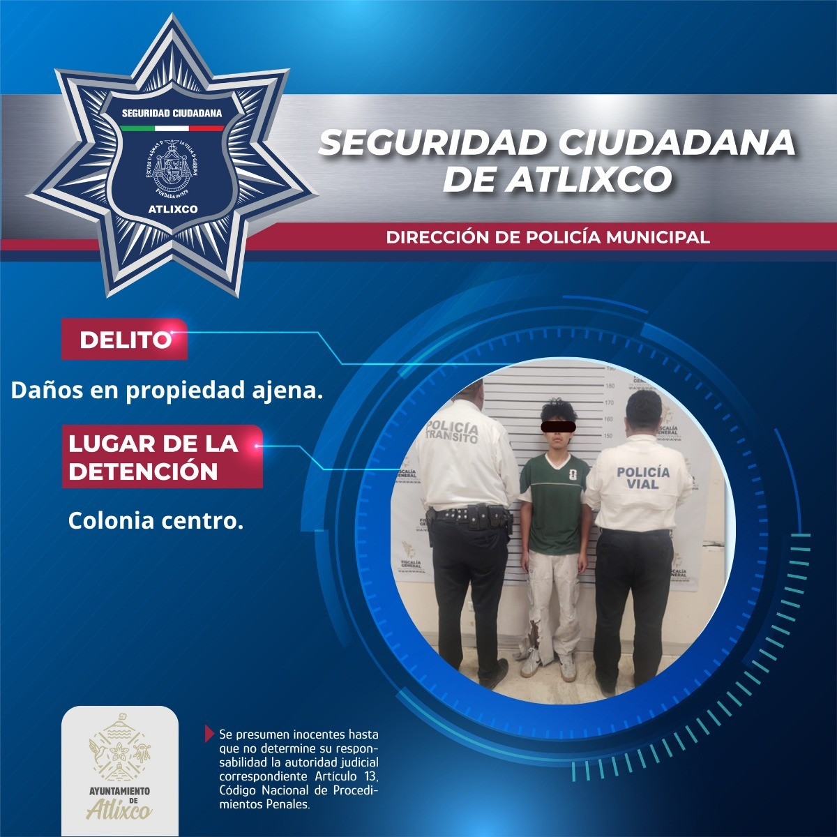 Motociclista alcoholizado es detenido tras accidente vial en el Centro de Atlixco