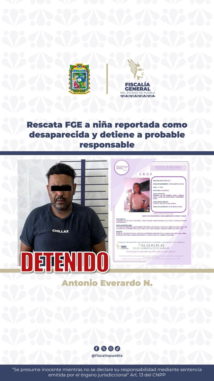 Localizan a niña de 11 años desaparecida en Puebla; detienen a hombre