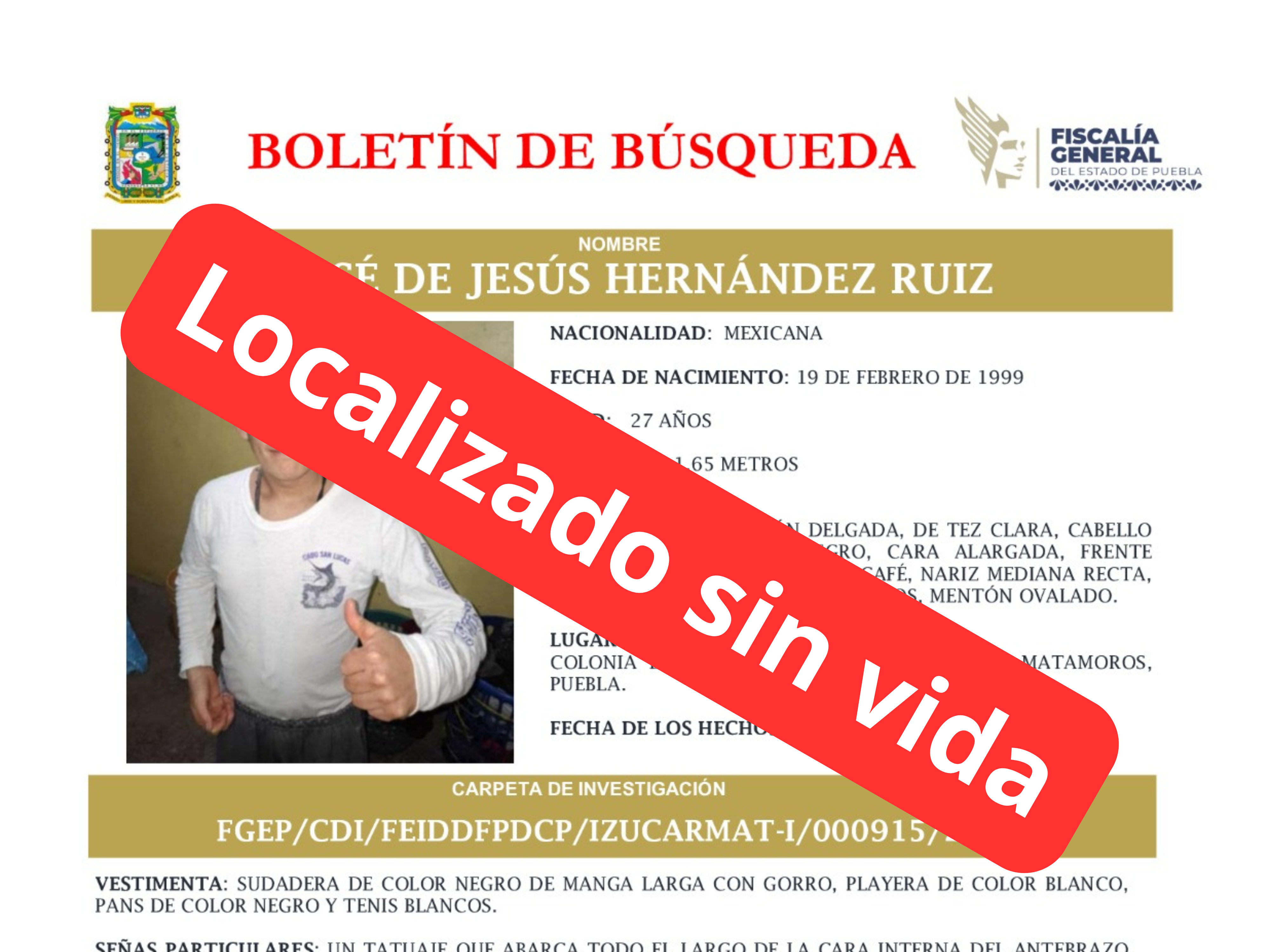 Termina en tragedia búsqueda de joven desaparecido en Izúcar; hallan sin vida a José de Jesús