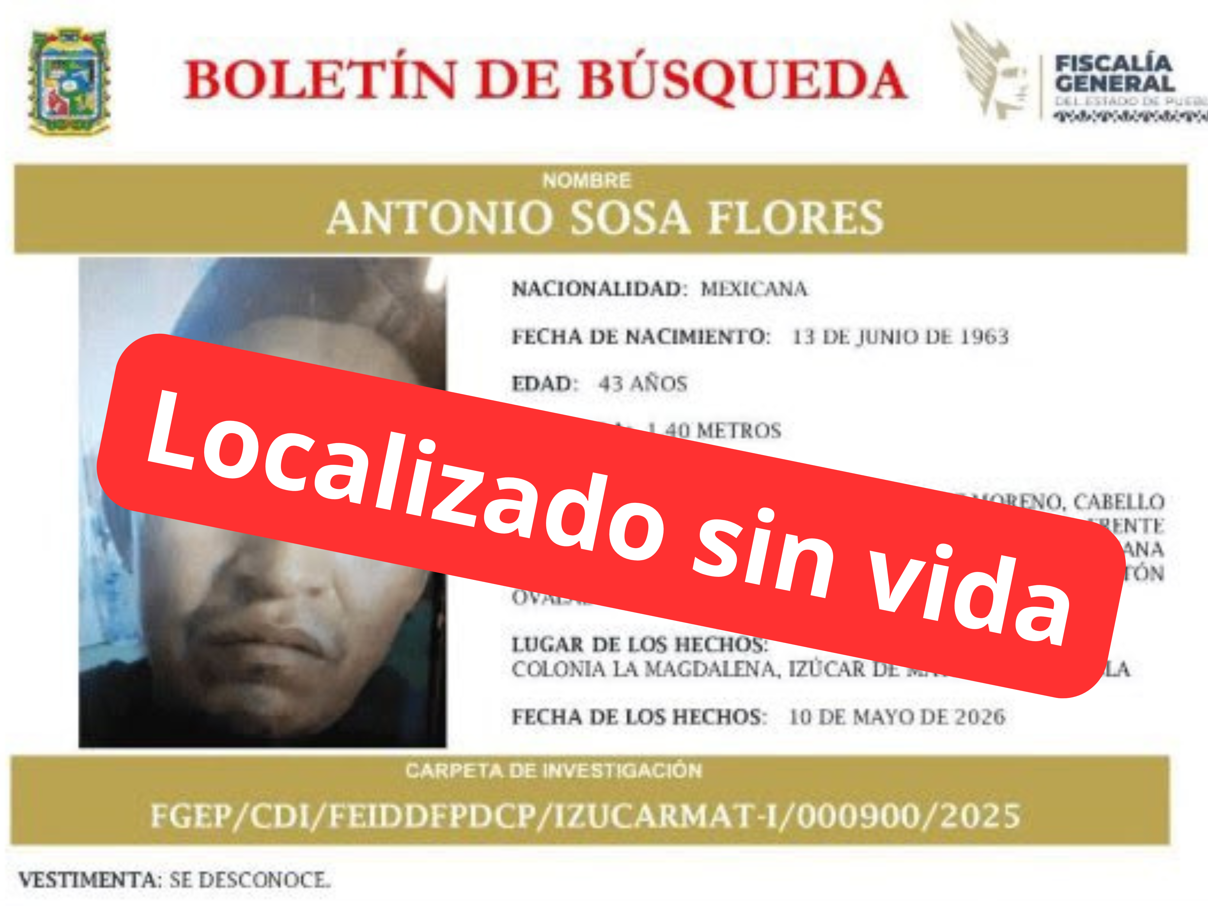 Después de dos meses   identifican cuerpo de   izucarense; falleció   calcinado: Fiscalía